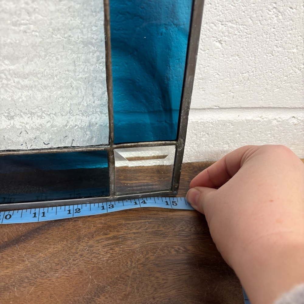 Vintage Blue and White Stained Glass Panel, Suncatcher or Wall Hanging - Picture 7 of 9